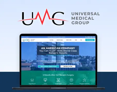 Homepage preview of the UMG website, displaying a modern layout with header, navigation bar, and featured content sections