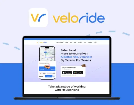 Thumbnail image for the VeloRide app featuring branding elements and a preview