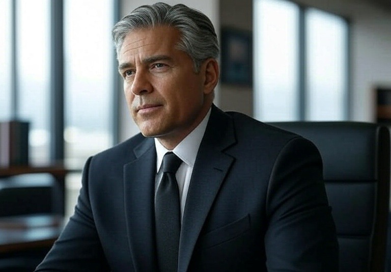 Confident middle-aged man representing leadership, inspiration, and empowerment in a professional setting