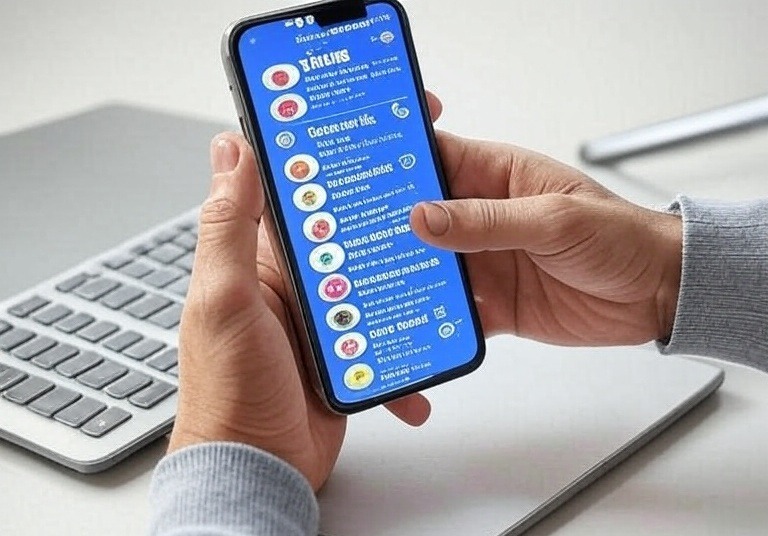 Hand holding a smartphone displaying digital marketing content, symbolizing brand engagement in the digital revolution